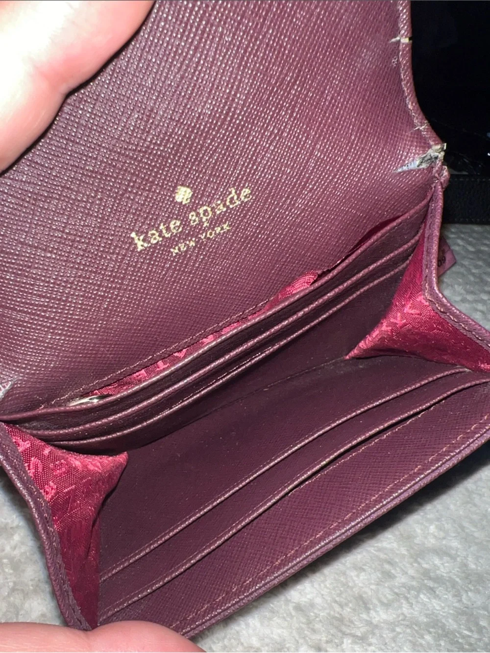 Vintage Kate Spade Small Plum Saffiano Leather Bifold Wallet with Gold Plaque